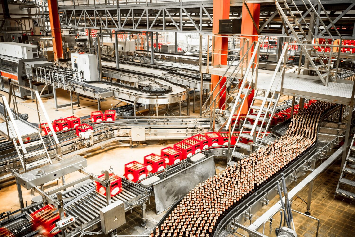 Assembly line in food and beverage processing warehouse