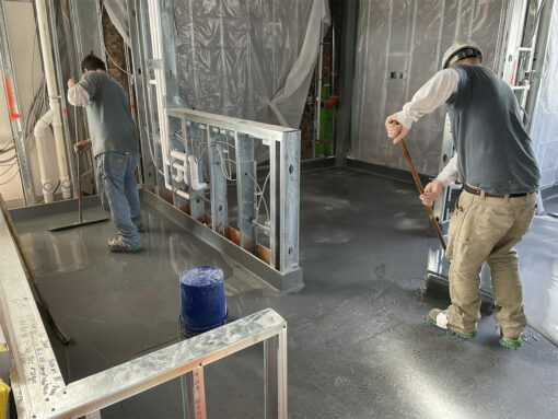 finishing installation of urethane cement in commercial kitchen floor