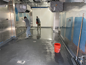 installing urethane cement in a new commercial kitchen