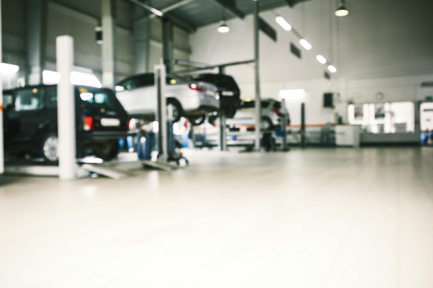 Polished concrete in an auto mechanic shop