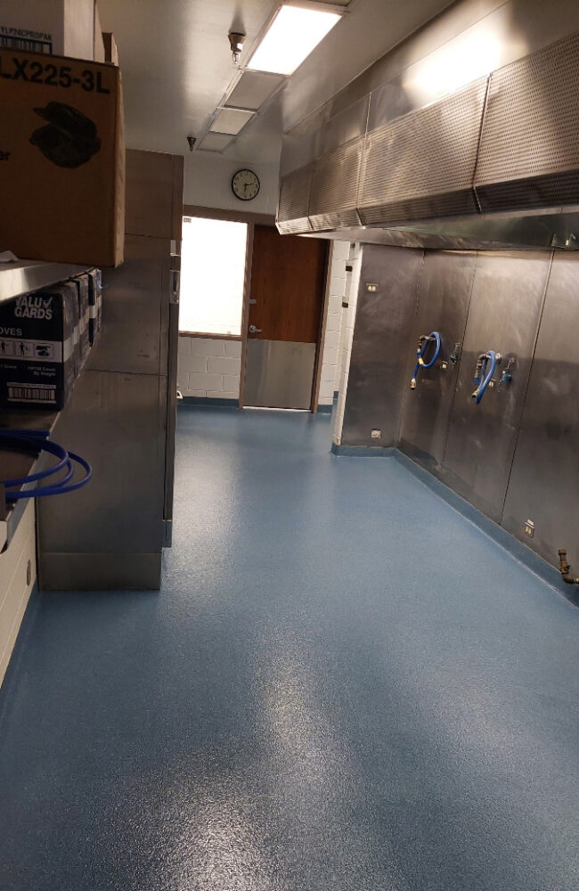 quartz epoxy floor in commercial kitchen