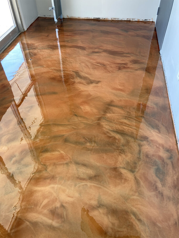 Copper metallic floor over dark background