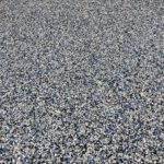 blue grey black white epoxy flake floor in lab