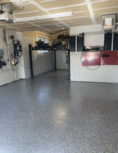 Epoxy flake floor garage in Denver